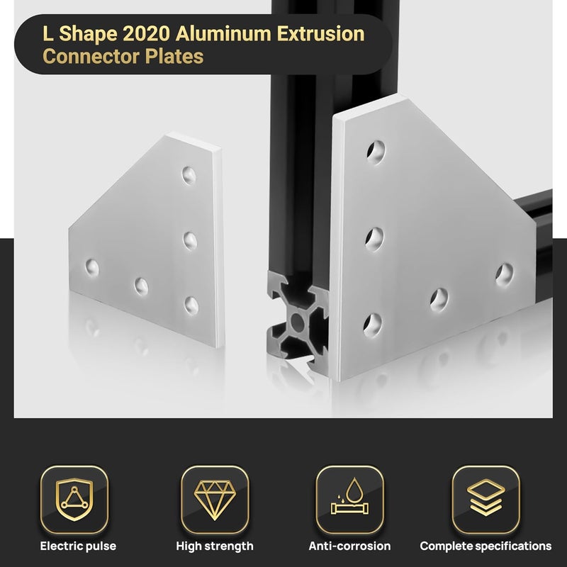 PETOX 12 Set 2020 Corner Bracket Joint Plate L Shape 5 Hole Aluminum Extrusion Connector with 60Pcs T-Nuts, 60Pcs Screws and 1Pcs Wrench for 20 x 20mm Series Aluminum Extrusion Profile, Silver - Image 5